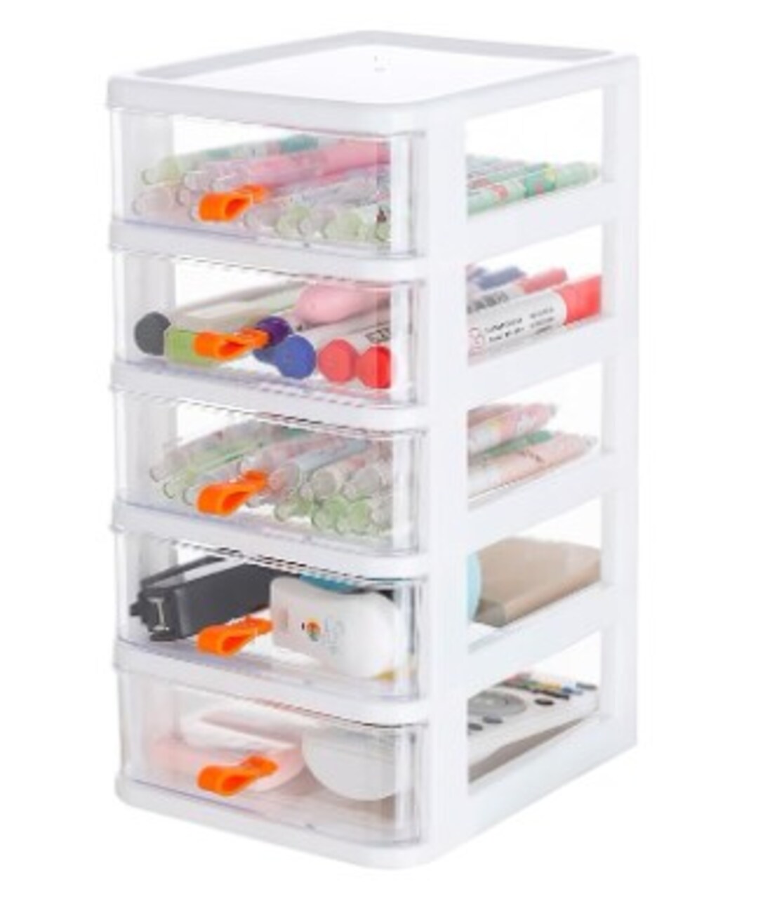 Plastic Dressers with Drawers for Arts and Crafts, Small Tools, Sewing Accessories, Stationary, and Hardware, 5 Drawer Mini Stackable Storage Drawers,Frame: Clear/White